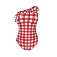 thumbnail image 4 of Yiaed Red Checkboard Print Women One Piece Swimsuits Tummy Control One Shoulder Bathing Suits Pattern Ruffle Swimwear-X-Large, 4 of 8