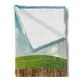 thumbnail image 2 of Farmland Soft Flannel Fleece Throw Blanket, Wooden Garden Fence on Grassland Pastoral Environment with Cloudy Sky Design, Cozy Plush for Indoor and Outdoor Use, 50" x 70", Green Brown, by Ambesonne, 2 of 5