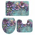 thumbnail image 2 of Purple Beige Flowers Bathroom Rugs Set Vintage Teal Mottled Walls Plant Non Slip Absorbent Soft Bath Mats 3 Piece Set with Bathroom Rug, U-Shaped Floor Mat, Toilet Seat Cover Small Size, 2 of 9