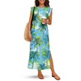 thumbnail image 3 of KUIFORTI Hawaii Matching Couple Outfits Green Palm Tree His and Hers Summer Outfits Lightweight Loose Swing Sundresses with Soft Fabric Round Neck Fit for Outdoor Picnic, 3 of 7