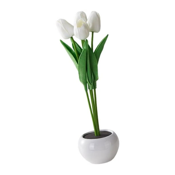 Tulipanes artificiales portátiles con luz LED, flores de simulación duraderas. Blanco