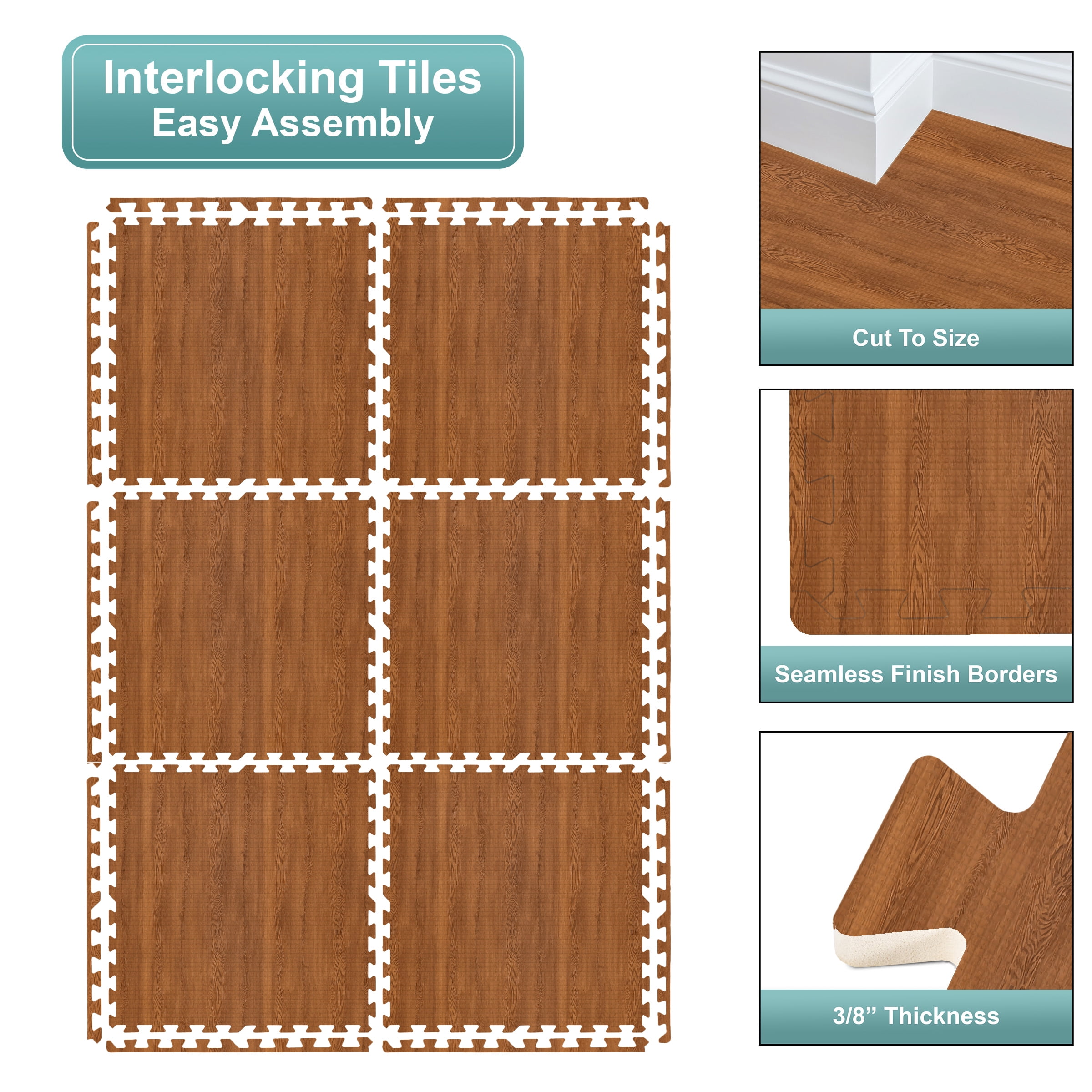 Sorbus Waterproof Wood Grain Foam Floor Tiles, 30 Tiles, 120 Sq Ft, Interlocking, Pine
