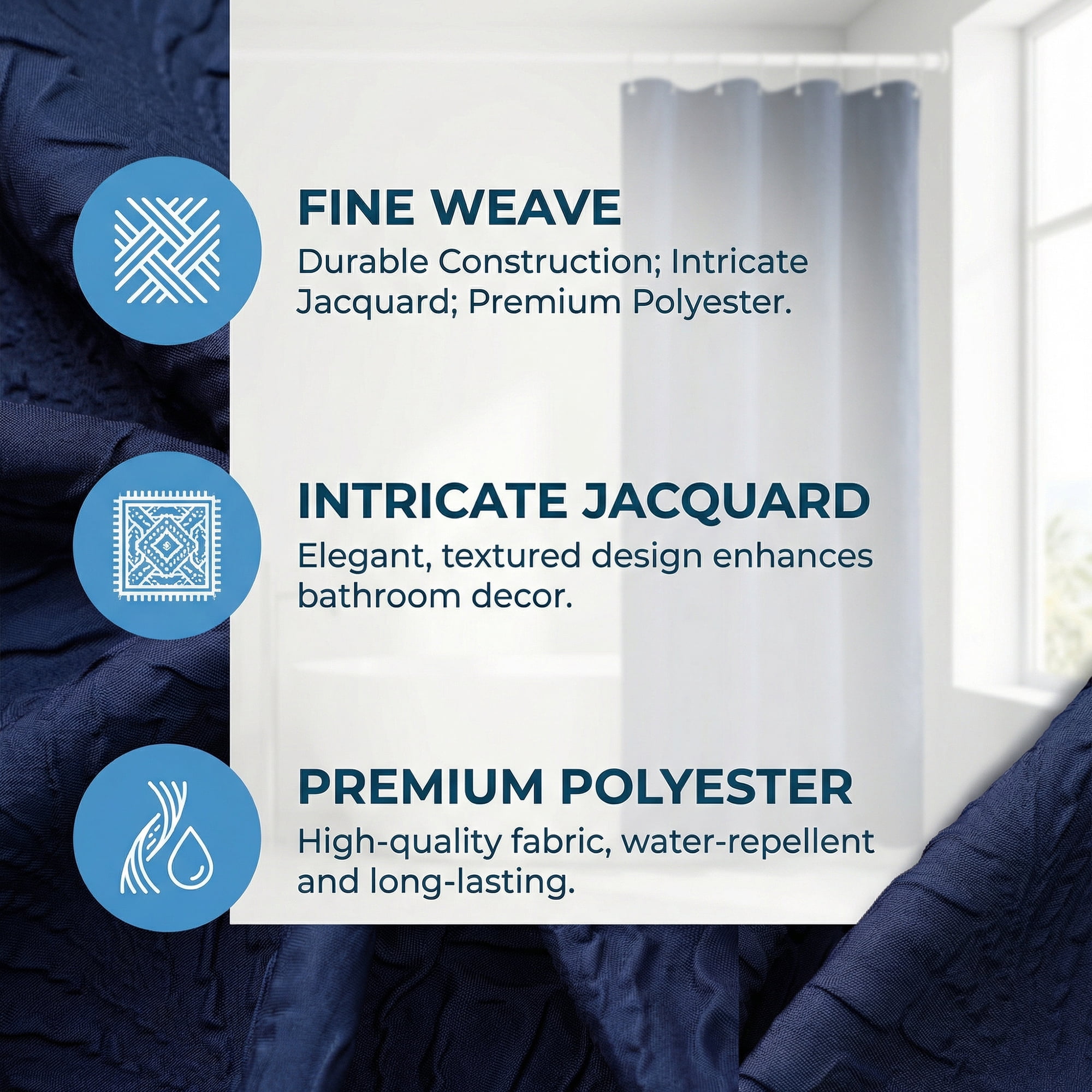 Unique Bargains Waterproof Fabric Shower Curtain Sets Dark Blue - Leaves 71"W x 71"L