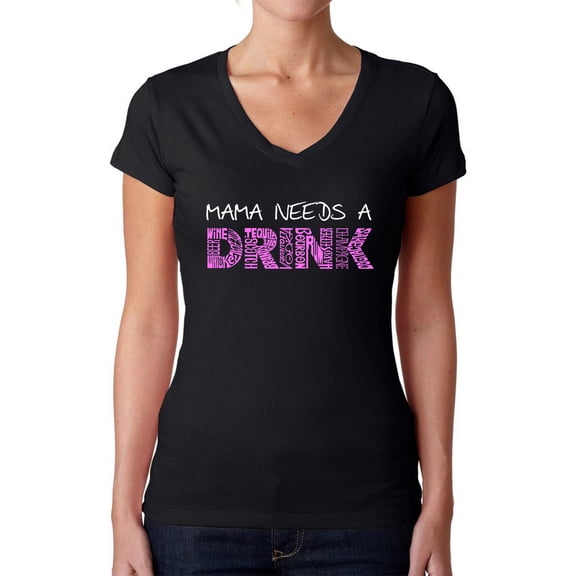 Women's Word Art V-Neck T-Shirt - Mama Needs a Drink