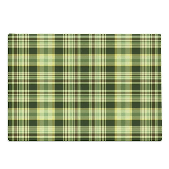 Olive Green Cutting Board, Quilt Pattern Traditional Scottish Design Checkered Geometrical, Decorative Tempered Glass Cutting and Serving Board, Large Size, Dark Green Yellow Brown, by Ambesonne