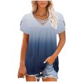 thumbnail image 5 of XYAIXT Women Summer Tops Gradient Color Pleated Fashion Casual Blouses Petal Sleeve T-shirt V Neck Crisscross Strap Tee, 5 of 6