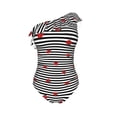 thumbnail image 4 of Yiaed Ladybugs on Black and White Striped Print Women One Piece Swimsuits Tummy Control One Shoulder Bathing Suits Pattern Ruffle Swimwear-Small, 4 of 8