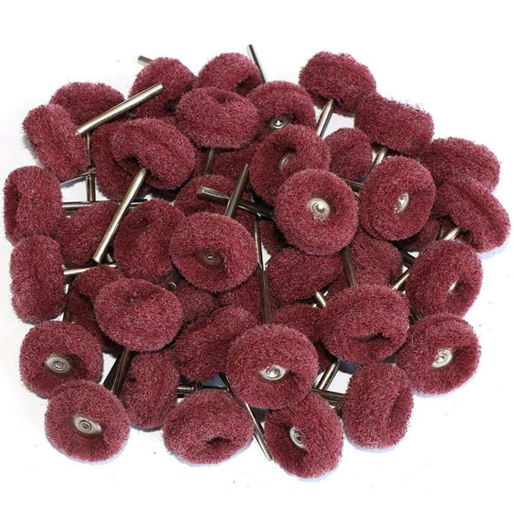 FPPO 50PCS Abrasive Buffing Polishing Wheel Set for Rotary Tools,Removal of Rust Deburring on Metal Surface with 3mm Shank,Mini scouring pad Brush Polishing kit(grit 320 red 50pcs)