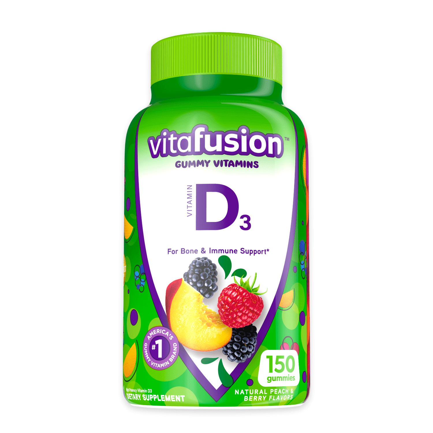 vitafusion Vitamin D3 Gummy Vitamins, Peach, Blackberry and Strawberry Flavored, 150 Count