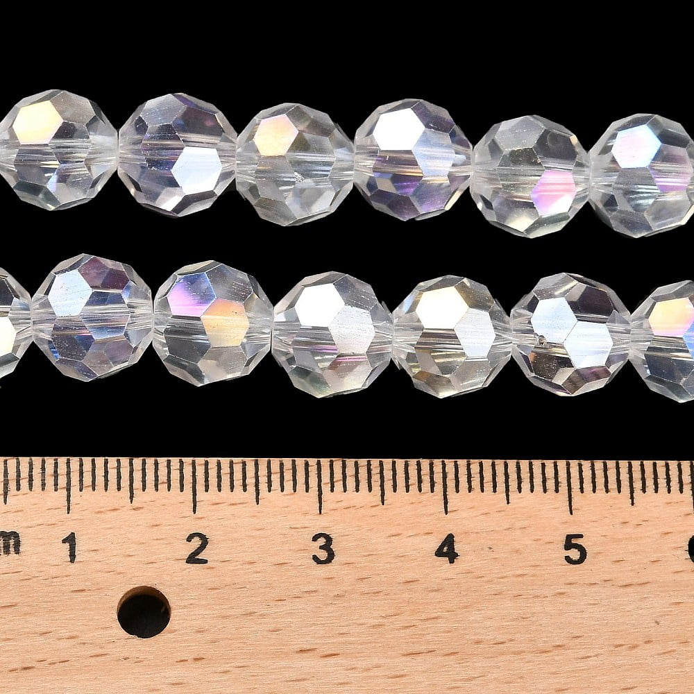 10Strand Transparent Glass Beads 32 Facets AB Color Plated Round Clear 10x8.5~9mm Hole: 1.6mm about 67pcs/strand 23.62''(60cm)
