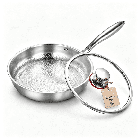 BPPEG 8"Titanium Pro Pan for Cooking,Titanium Frying Pan with Lid,Uncoated Hammered Cookware Pans,Scratch-Resistant &Amp; Even Heating,For Gas,Induction Compatible Oven (8In)