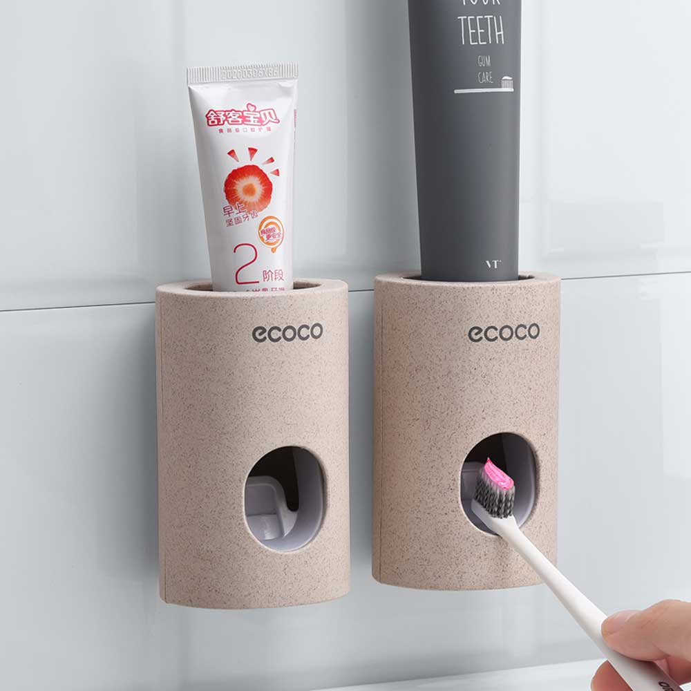 Automatic Toothpaste Dispenser Wall Mount Dust-proof Toothbrush Holder 
