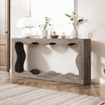 thumbnail image 5 of Tribesigns Farmhouse Console Table, 63-Inch Scalloped Console Table, Industrial Wooden Wavy Console Table with Storage for Entrance, Living Room (Gray), 5 of 7