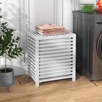 HOMCOM Bamboo Hamper Laundry Basket with Lid & Portable Removable Bag, Dirty Clothes Hamper Laundry Storage, White