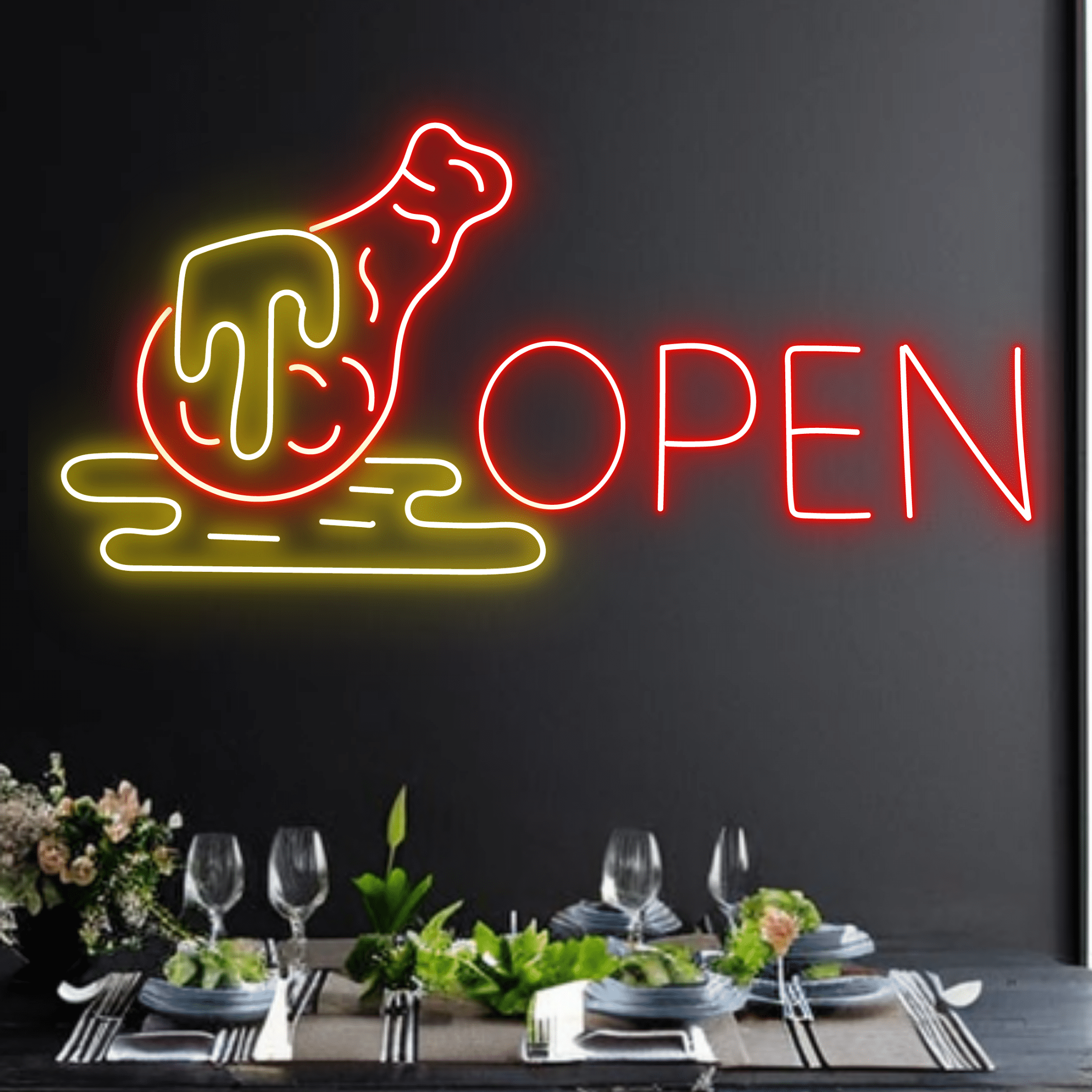 Glowneon Fried Chicken Open Neon Sign, Korean Restaurant Welcome Sign