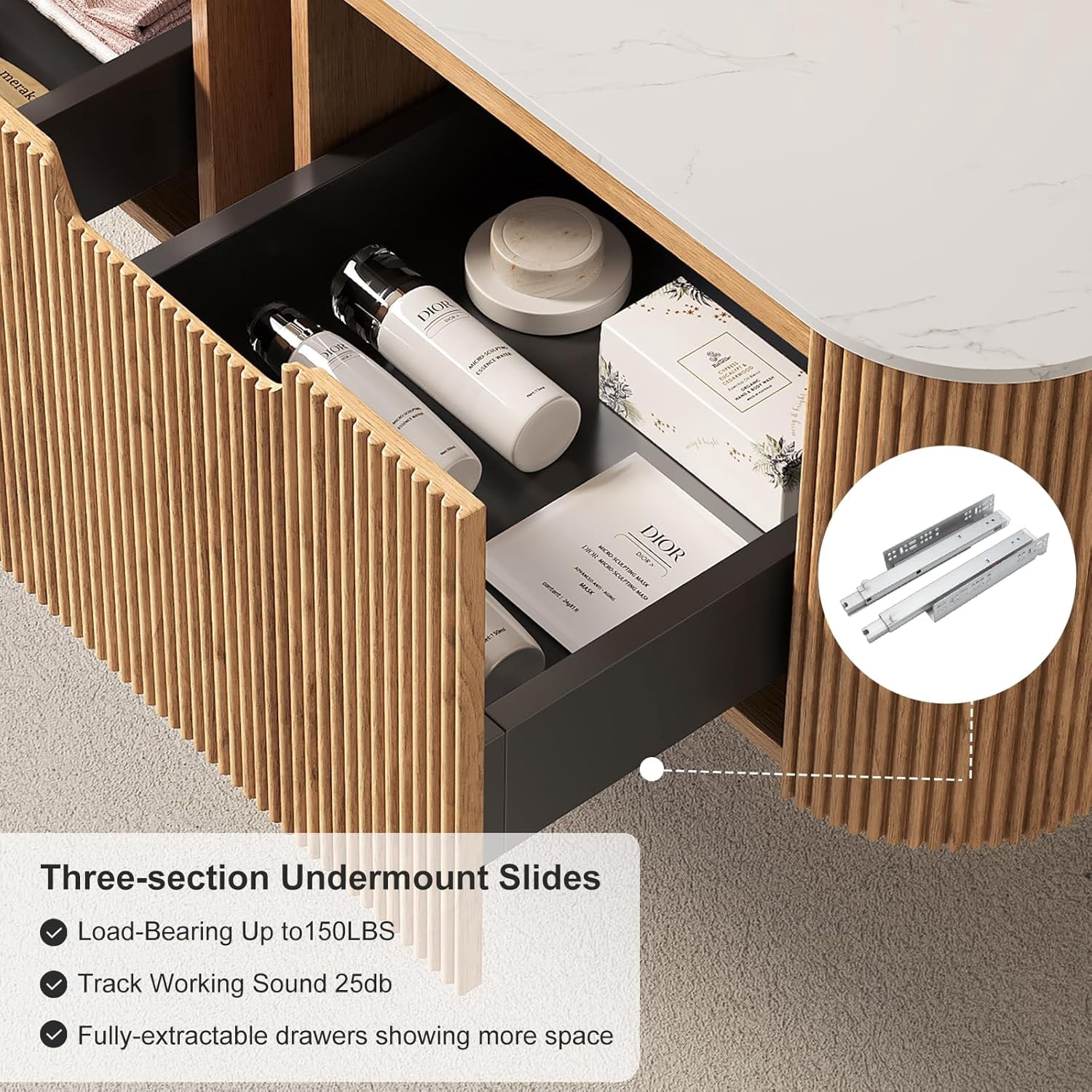 30"Floating Bathroom Vanity with Sink, Modern Bathroom Vanities with Rectangular Ceramic Basin and Marble Top, Extra Large Storage Drawer, Soft-Close Design, Pre-Assembled Cabinet,Brown