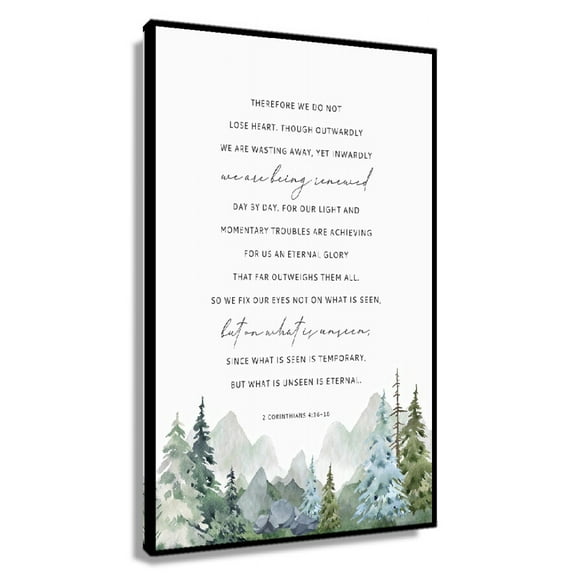 2 Corinthians 4 16-18 Bible Verse Wall Art Christian Home Decor Landscape Quote Print Watercolor Mountains Poster Decoration Picture for Living Room