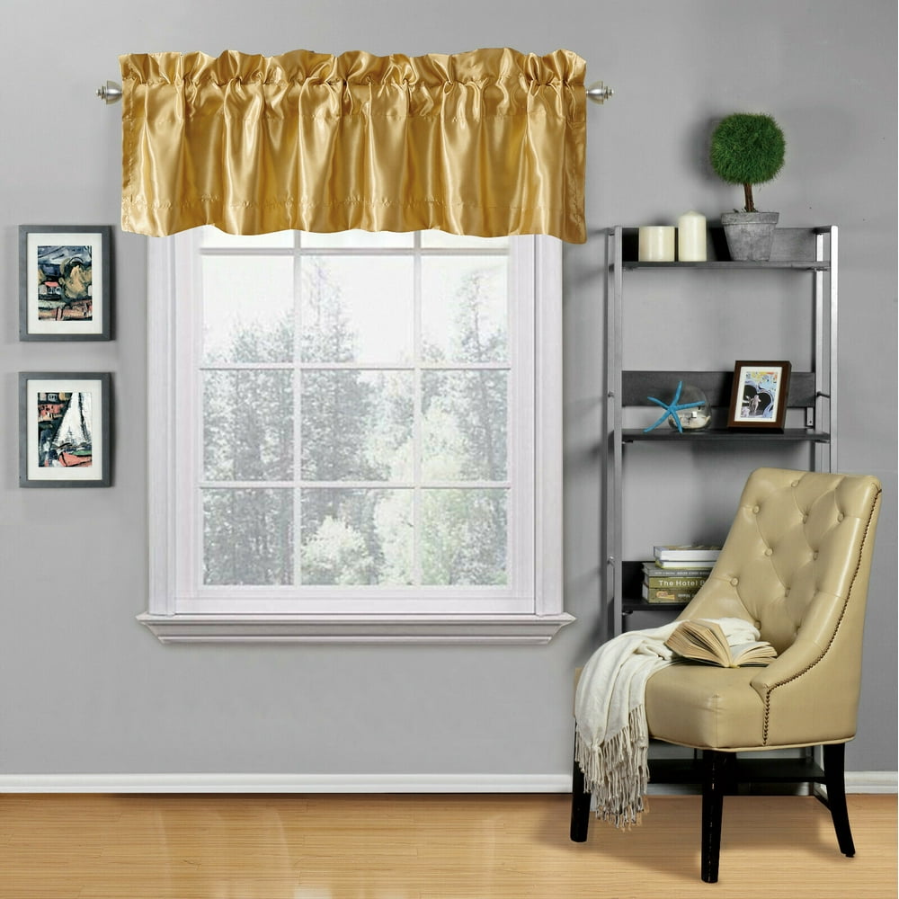 METALLIC 1 PC VALANCE GOLD SOLID STRAIGHT WINDOW TOP CURTAIN KITCHEN