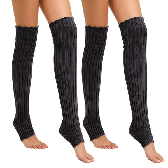 Deago 2 Pairs Winter Leg Warmers Thigh High Over Knee Footless Socks Knitted Long Boot Cuffs Topper Socks for Women (Black)