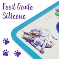 thumbnail image 3 of Brybelly Weebo Pets 3-in-1 Cat Food & Water Bowls with Mat Set - Cat Tales: Cat-titude Premium 4 oz. Stainless Steel Dishes with Food-Grade Silicone Feeding/Litter Box Mat, 3 of 7