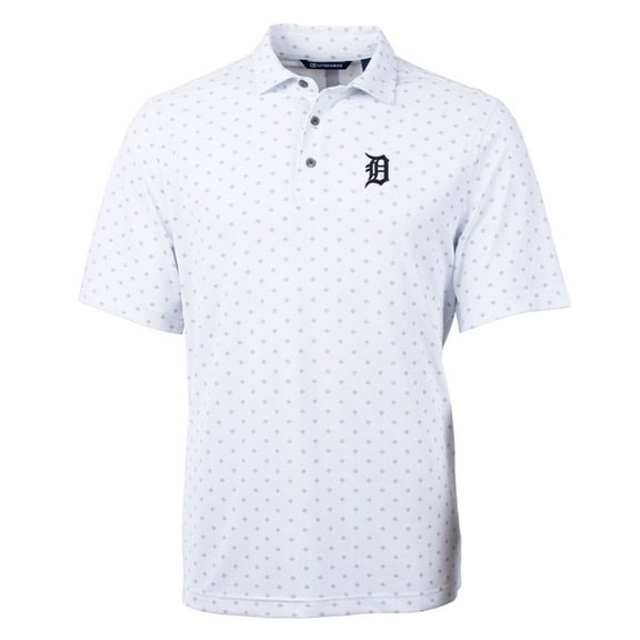 Men's Cutter & Buck White Detroit Tigers Big & Tall Virtue Eco Pique Tile Print Polo