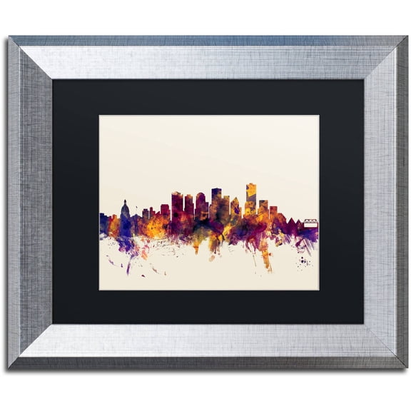 Trademark Fine Art "Edmonton Canada Skyline" Canvas Art by Michael Tompsett, Black Matte, Silver Frame