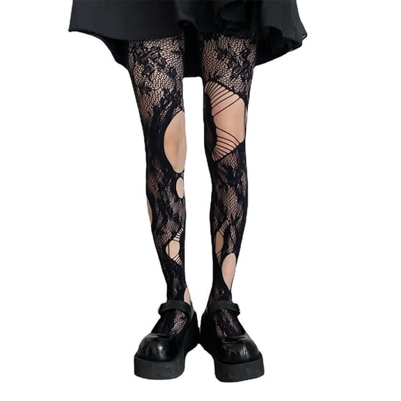 TELOLY Ripped Pantyhose For Women,Fishnets Tights For Women,Fishnet Leggings with Rose Pattern