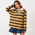 thumbnail image 3 of Women Long Sleeve Striped Polo Shirt Oversized Collar Y2k Pullover T Shirt Casual Loose Streetwear Rugby Sweatshirt，Yellow，S, 3 of 7