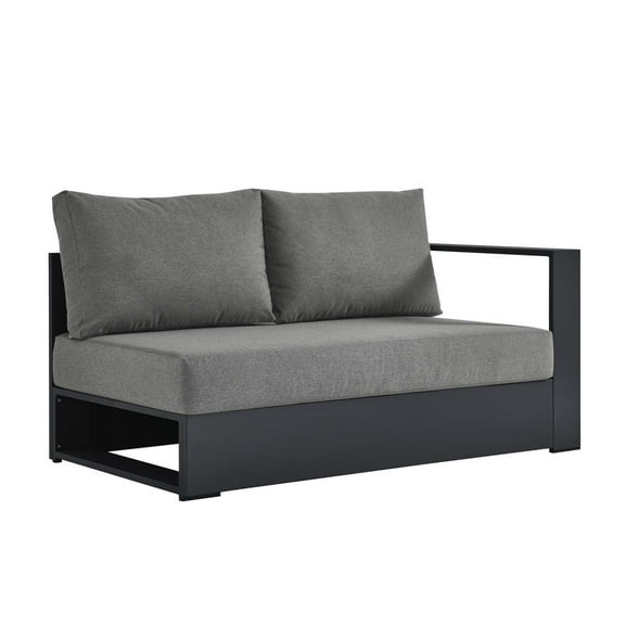 Modular Lounge Loveseat Sofa, Grey Gray, Aluminum Metal, Outdoor Patio Balcony Cafe Bistro Garden Hospitality Restaurant, Modern Contemporary HB36551