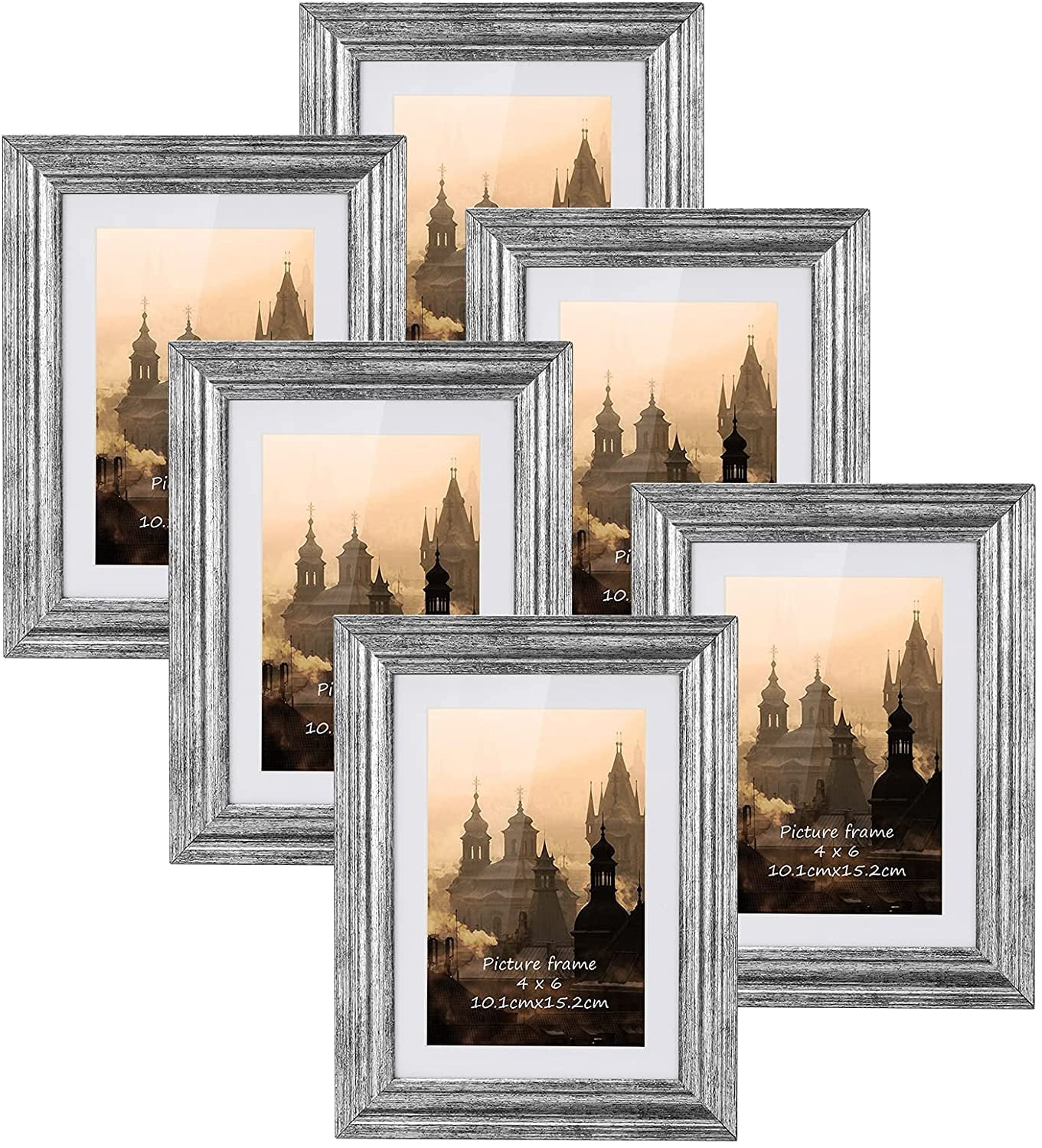 Calenzana 4x6 Picture Frame Set of 6, Gray Wall Photo Frames for Wall and Tabletop Display