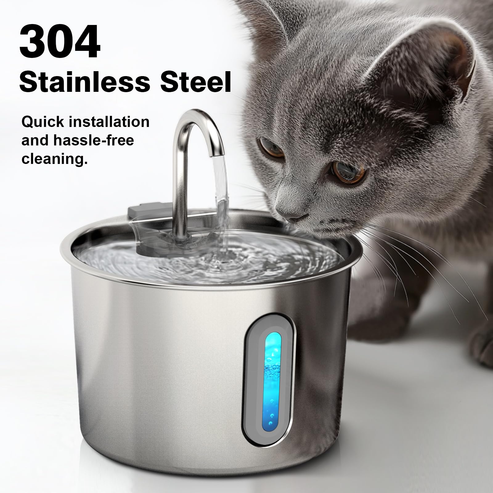 74oz/2.2L Stainless Steel Cat Water Fountain - Quiet Pet Water Dispenser for Indoor Cats, Pet Drinking Dispenser For Kittens & Small Animals