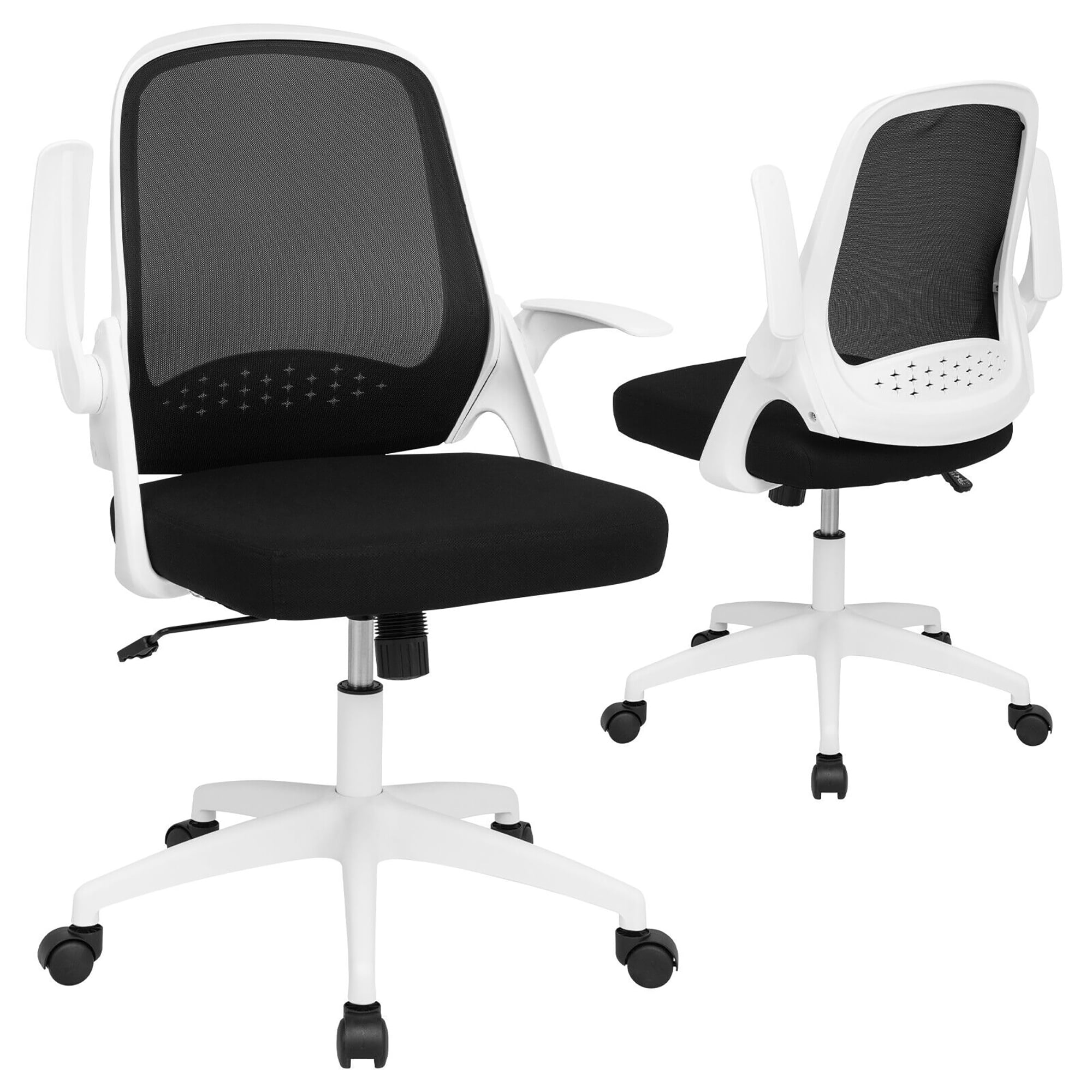 Costway Mesh Office Chair Adjustable Rolling Computer Desk Chair w Flip up Armrest White