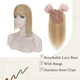 thumbnail image 3 of MY-LADY Clip In Remy Topper Hairpiece With Bangs Human Hair Clip On Toupee Wispy Bangs For Women Middle Part With Hair Loss Thinning Hair #12P613 Golden Brown & Bleach Blonde, 3 of 7