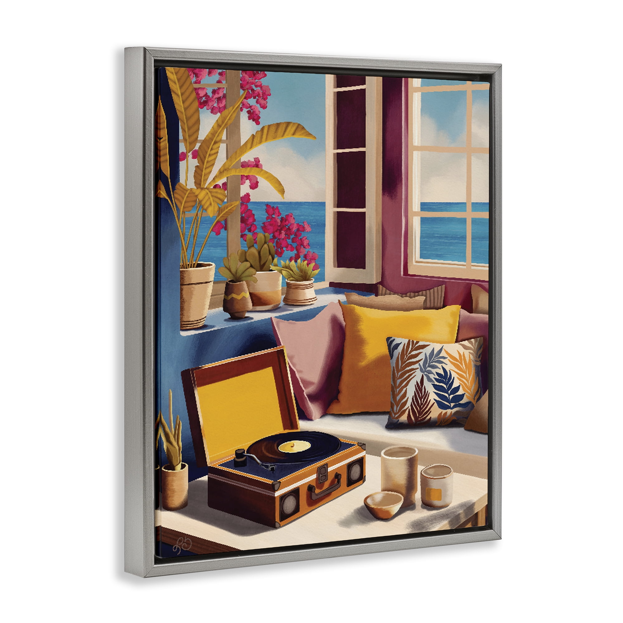 Stupell Industries Boho Vacation By The Sea Gray Framed Floater Canvas Wall Art, design by Lisa R Dumm