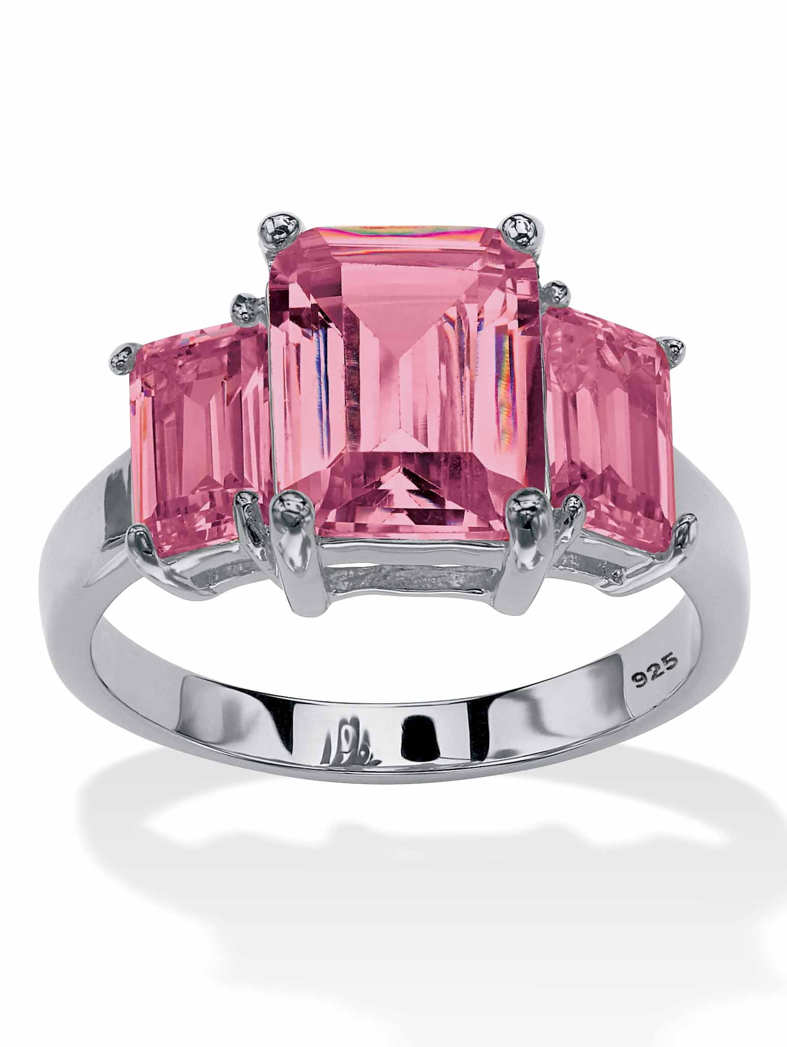 PalmBeach Jewelry EmeraldCut Simulated Birthstone 3Stone Ring Gold