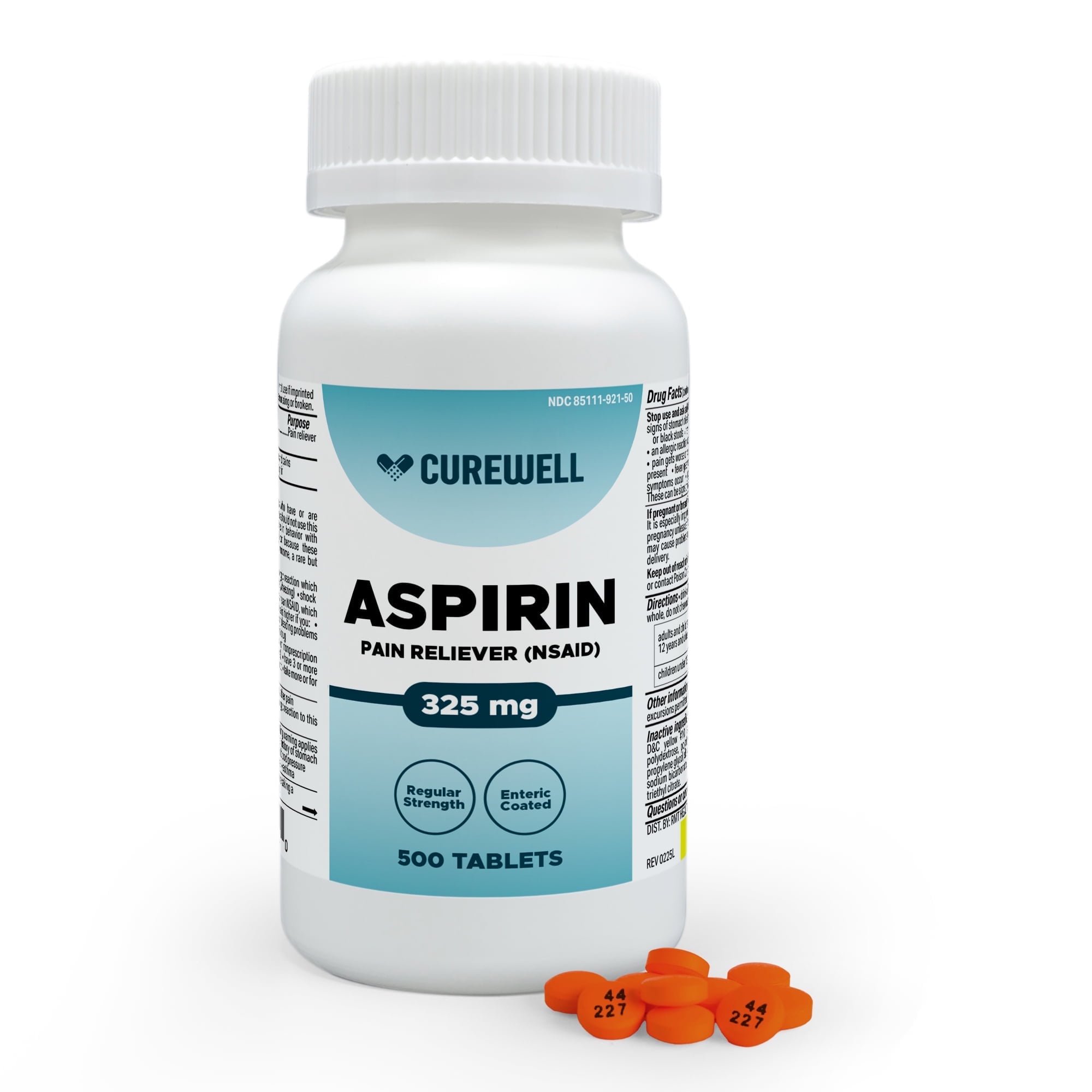 CUREWELL Enteric Coated Aspirin Tablets 325mg (500 Count) NSAID Pain Reliever & Fever Reducer Coated Aspirin for Adults - Regular Strength for Headache Arthritis Menstrual & Muscle Pain