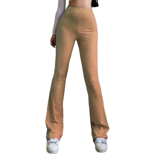 Pantalones De Cintura Elástica Para Mujer Pantalones de pierna acampanada Pantalones acampanados de talle alto de estilo informal de moda (Marrón M) Ygjytge para Mujer Marrón T M