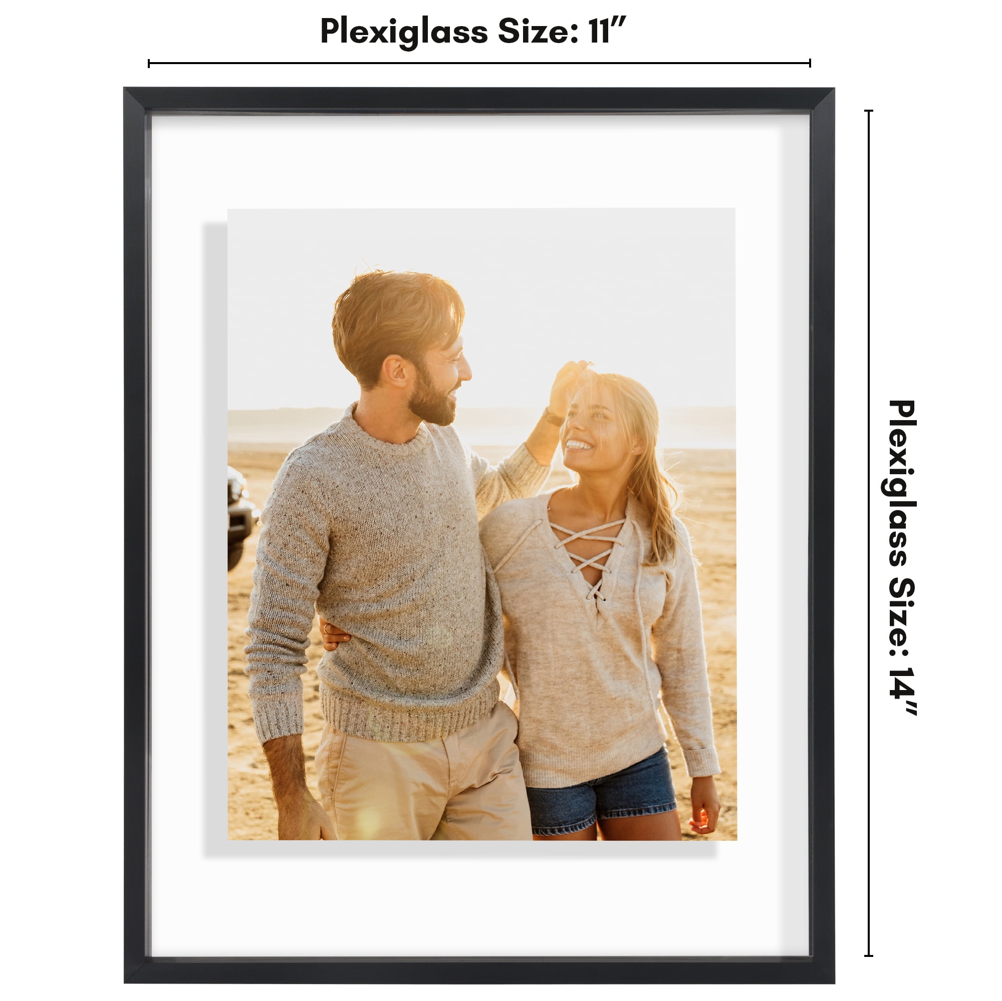 Americanflat 11x14 Picture Frame with Shatter-Resistant Glass Aluminum Floating Display Photo Float - Black