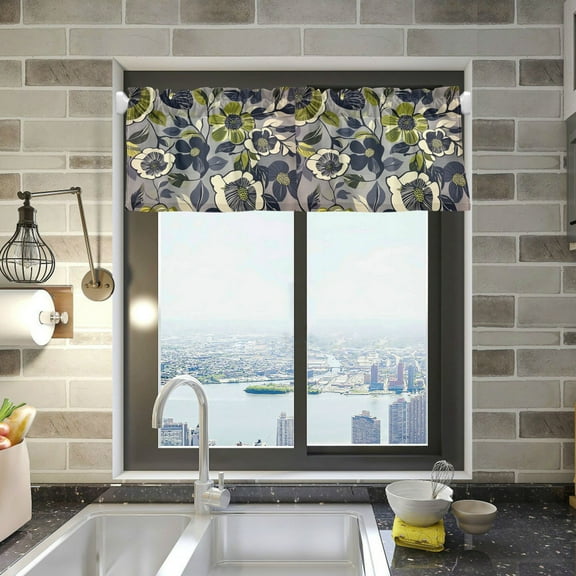 Yayeee Kitchen Valance Rod Pocket 54" x 18" Living Room Window Curtain, Green Floral
