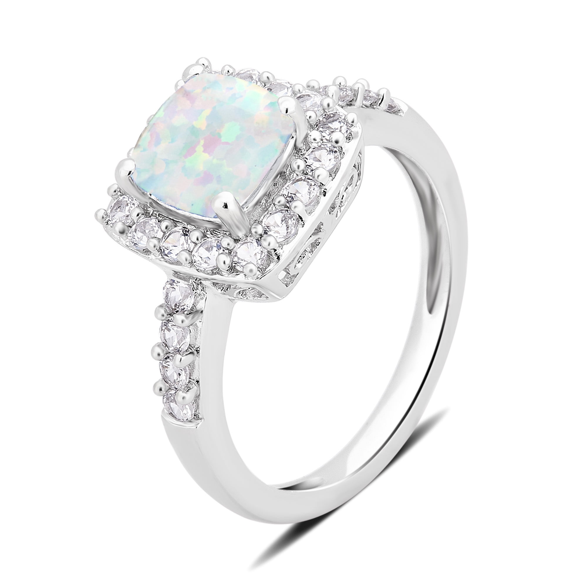 Arista Created Opal and White Sapphire Women's Halo Engagement Ring in Sterling Silver