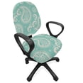 thumbnail image 1 of Paisley Office Chair Slipcover, Oriental Themed Floral Pattern With Butterflies And Motifs, Protective Stretch Decorative Fabric Cover, Standard Size, Teal Pale Tan, By Ambesonne, 1 of 5