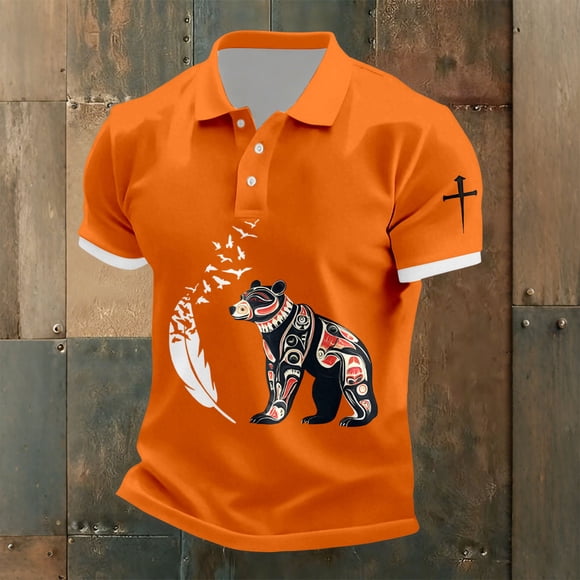 Adult Polos for Men Short Sleeve Button Tee Shirts Lightweight Orange Shirts Men