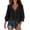 Black, variant on Womens Tops V Neck 3/4 Puff Sleeve Shirts Solid Color Drawstring Dressy Casual Blouses