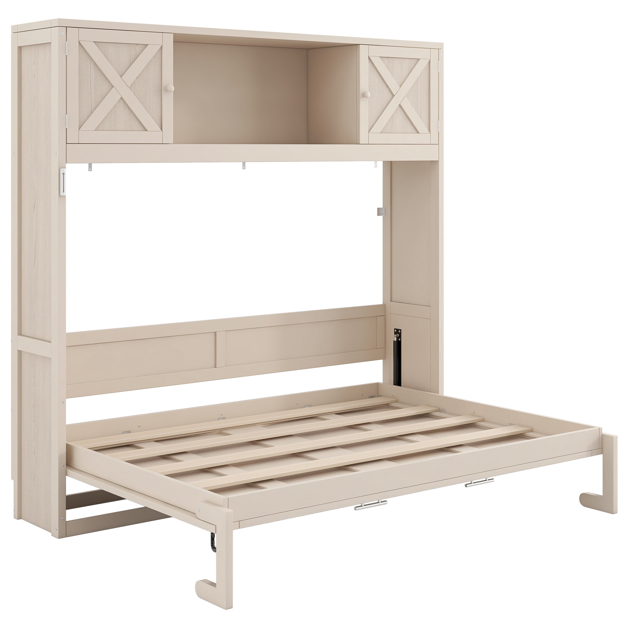 Queen Size Murphy Bed with Storage Cabinets for Space-Saving Guest Room