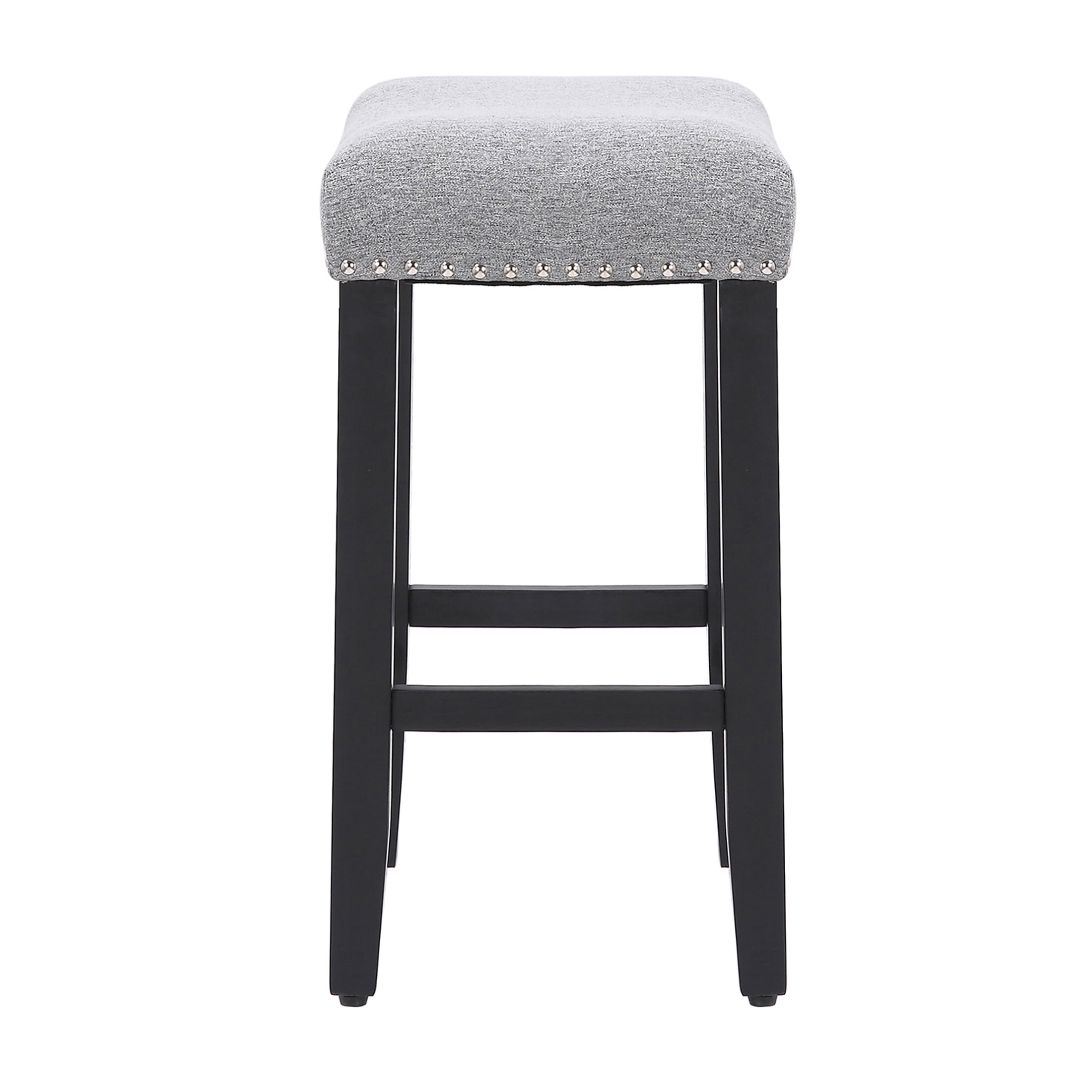 24" Inch Upholstered Saddle Seat Bar Stool (Set of 2), Black/Gray