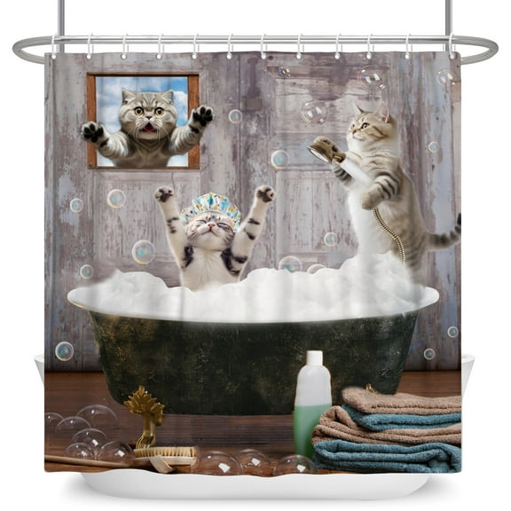Mizhona Funny Cat Shower Curtain Cute Cats for Bathroom Bathtub Fancy Decor Waterproof Polyester with Hooks 72"X72"