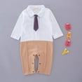 thumbnail image 4 of Bilo Baby Boys Blazer Long Sleeves Gentleman Romper with Necktie Outfit 2 Pieces Sets (Khaki, 6-12 months), 4 of 6