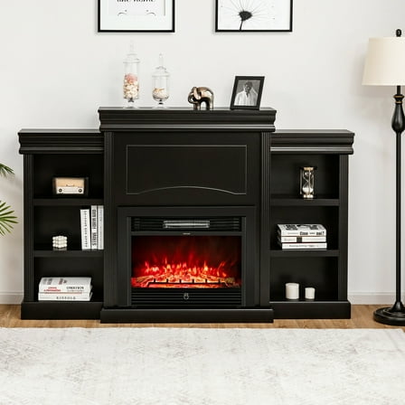 Gymax 28.5'' 750W/1500W Electric Fireplace W/ 70'' Fireplace TV Stand Media Black