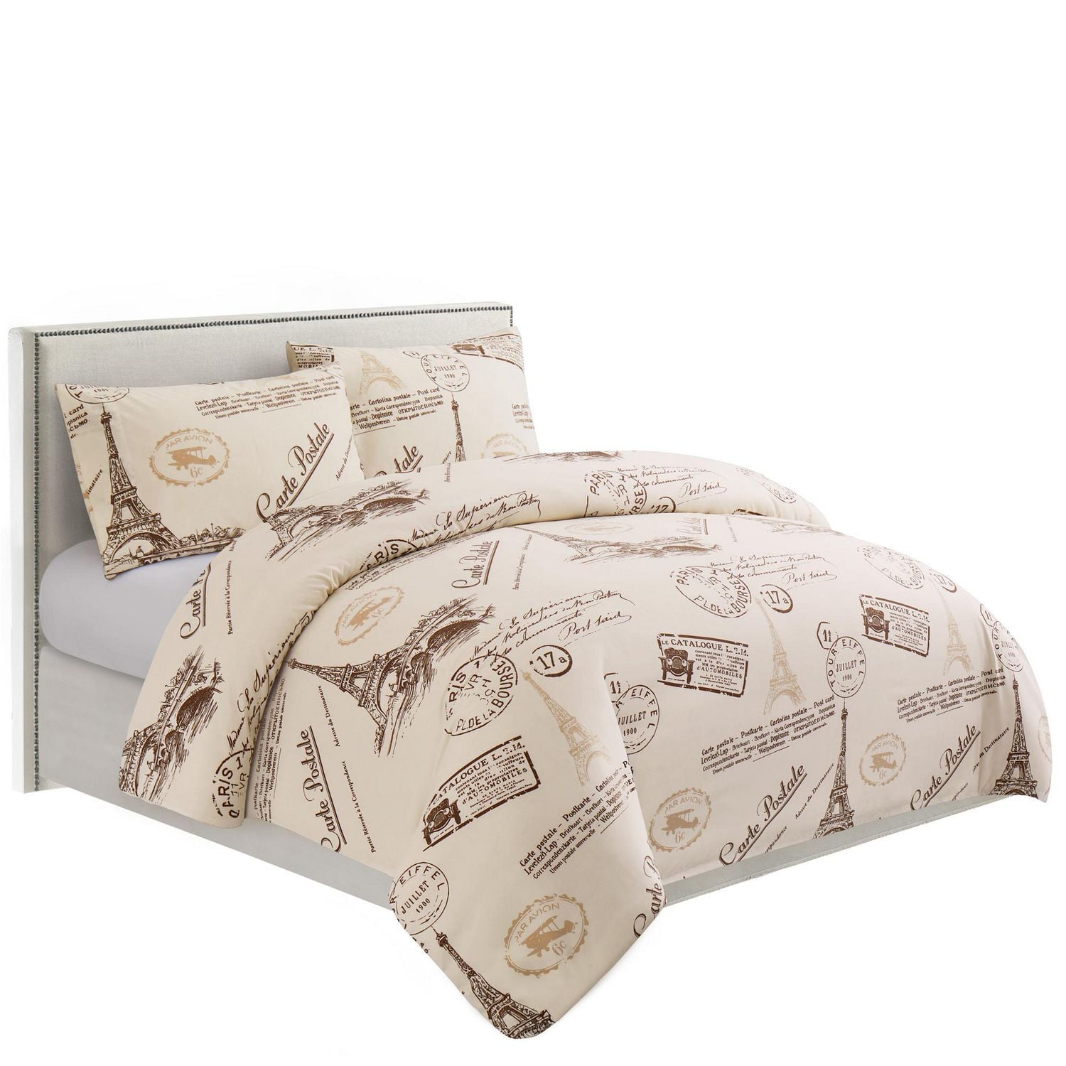 Marina Decoration Ultra Soft Silky Zipper Rich Rayon from Bamboo All Season Printed Duvet Cover Set with Pillowcase, Eiffel Tower Ivory Pattern