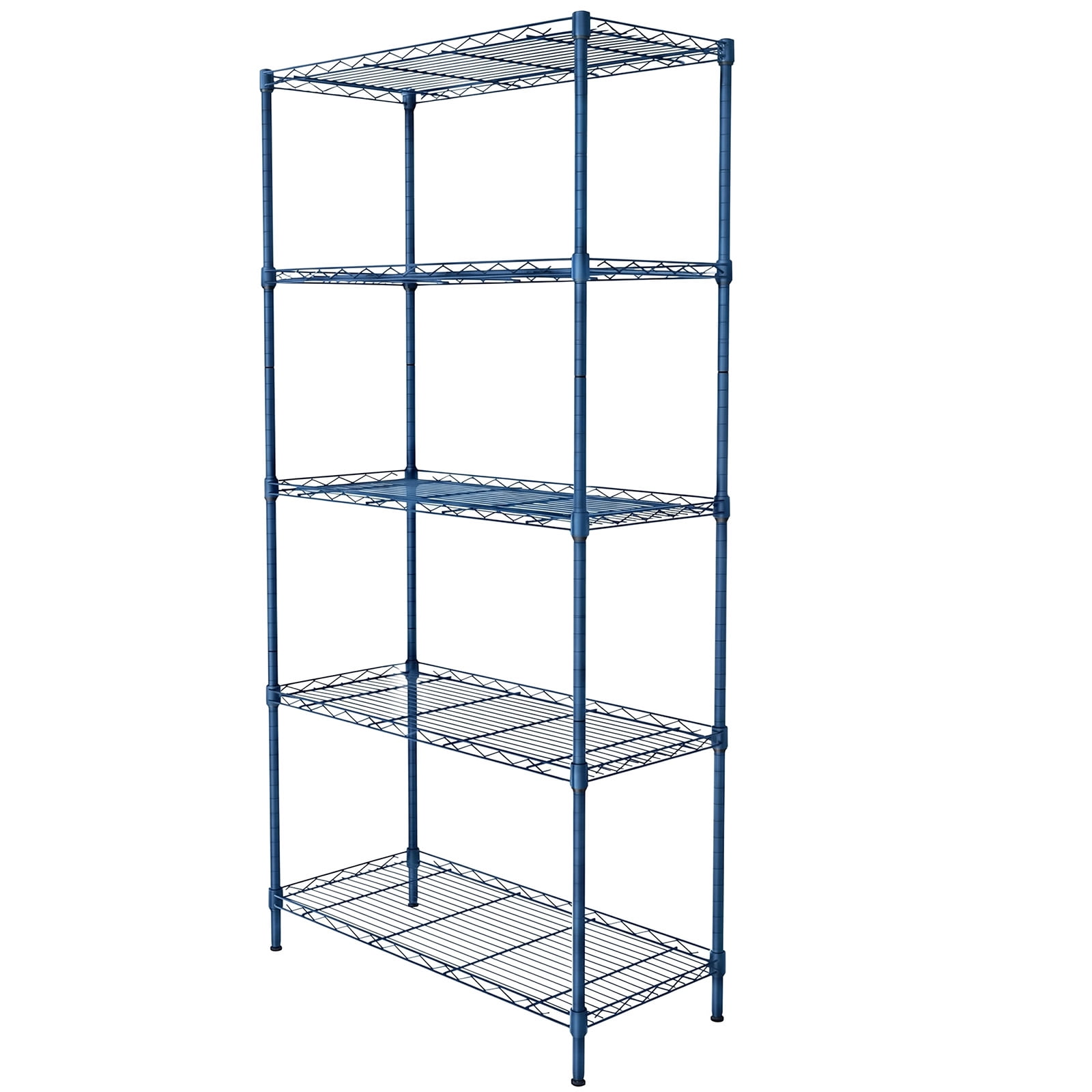 4-Tier Adjustable Heavy Duty Iron Storage Shelving Unit, Stationary Navy Blue Rust Resistant Powder Coating Freestanding Rack for Garage Kitchen Warehouse Retail Basement